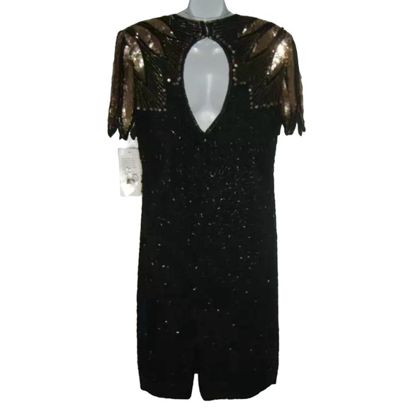 Stenay Dress Vintage 80s 20s Gatsby Dynasty Black Sequin Beaded Flapper Mob Wife - Picture 4 of 16